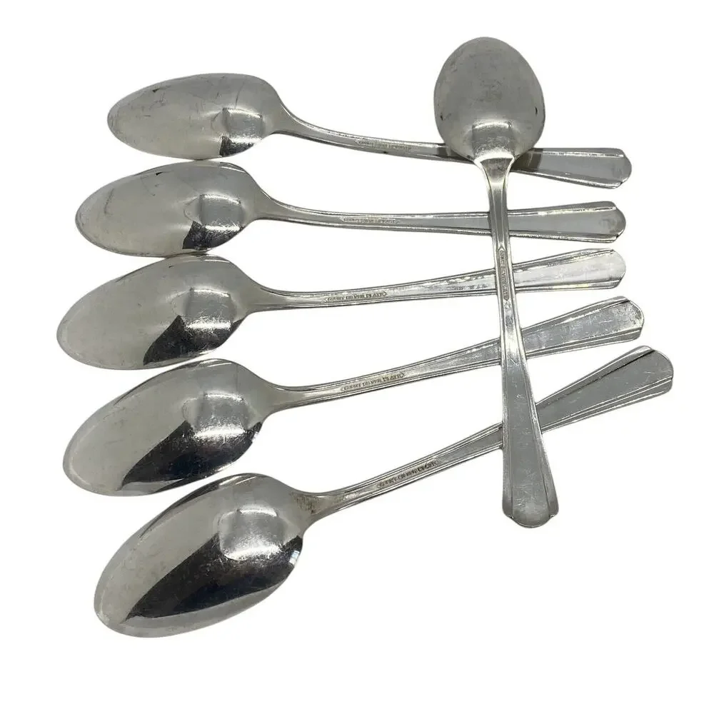 Six Court Silverplate 7 1/4” Place Oval Glossy Soup Spoons International 1939